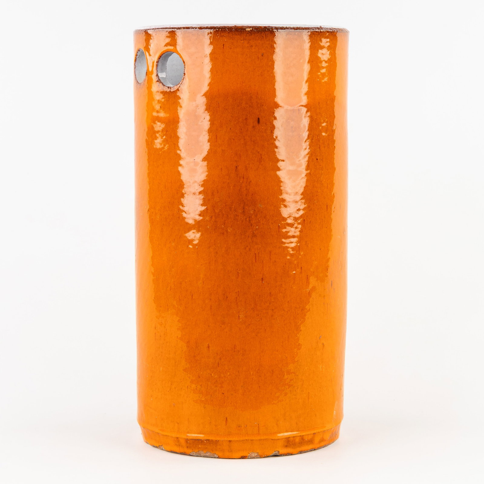 Elisabeth Vandeweghe (1946) 'Umbrella Stand', orange glazed ceramic, for Perignem.: Elisabeth Vandeweghe (1946) 'Umbrella Stand', orange glazed ceramic, for Perignem. Glazed ceramic.Umbrella stand or large vase.Unmarked. (21 x 41 x 0 cm)