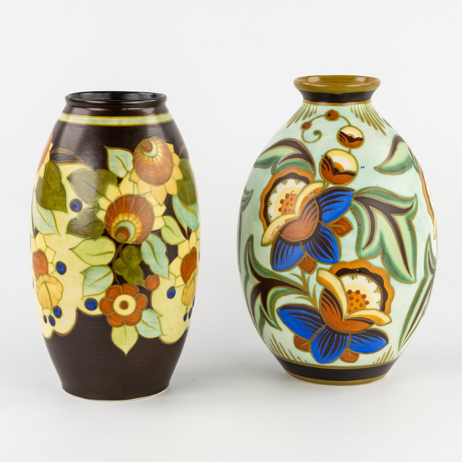 Charles Catteau (1880–1966) ‘Two Vases: Multicoloured Decor with Floral Motifs’, (1 of 9)