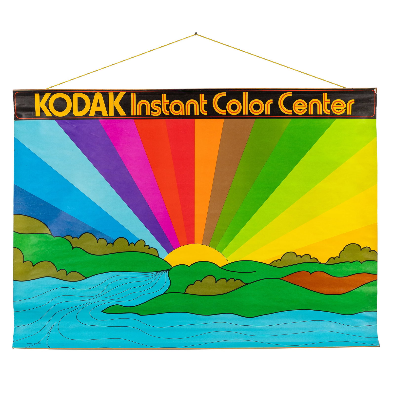 Kodak Instant Color Center, a poster, United States, circa 1960.: Kodak Instant Color Center, a poster, United States, circa 1960. Print on paper.Landscape with setting sun and sunbeams for color calibration purposes for professional photographers.Marked 'XA6-139