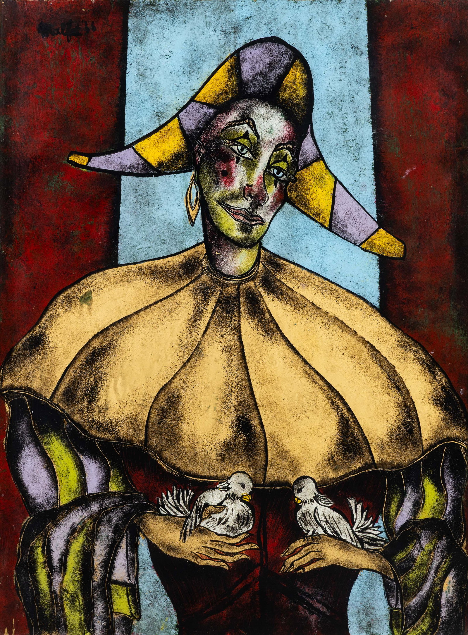 Denise Malfet (1945) 'Harlequin', mixed media, églomisé (1986). (1 of 6)