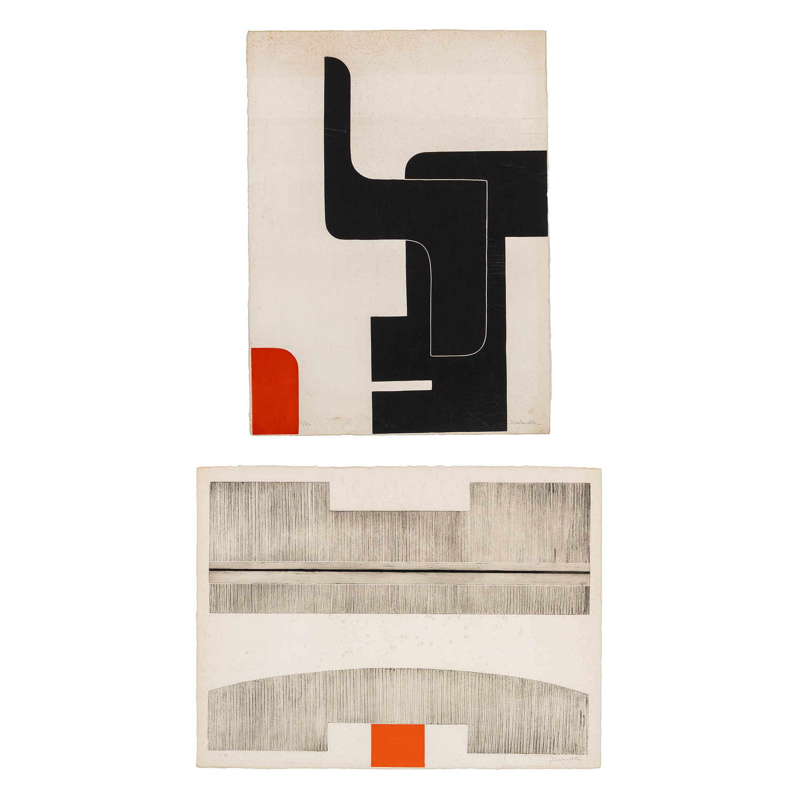 Jacqueline Debutler (1928-2011) two abstract works, 2/50 and artist's proof, etching. (1 of 13)