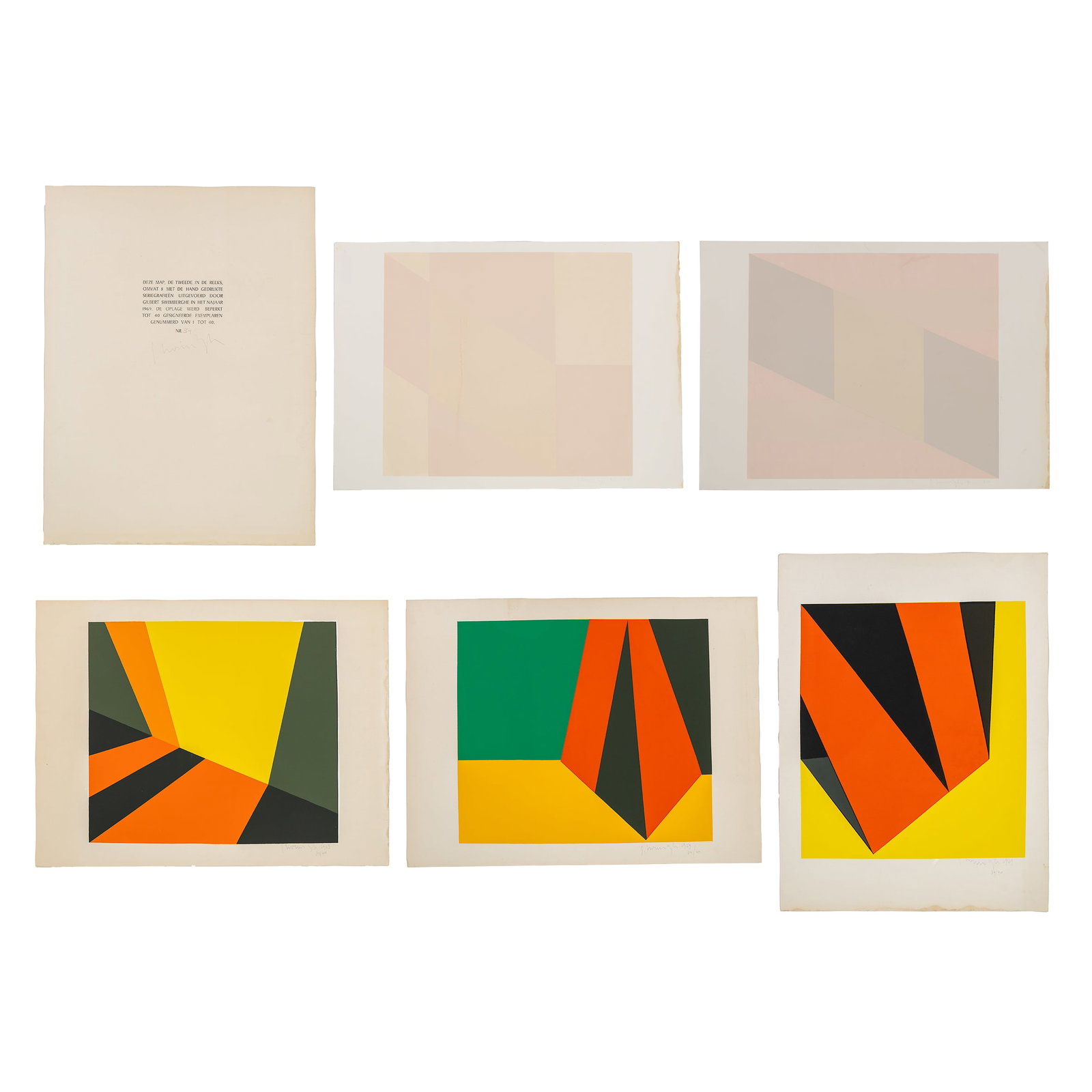 Gilbert Swimberghe (1927-2015) 5 lithographs, 34/40 and 8/50 (1969 and 1971).: Gilbert Swimberghe (1927-2015) 5 lithographs, 34/40 and 8/50 (1969 and 1971). Serigraphy/lithography.Signed, dated (1969 and 1971) and numbered (34/40 and 8/50) lower right (in pencil).