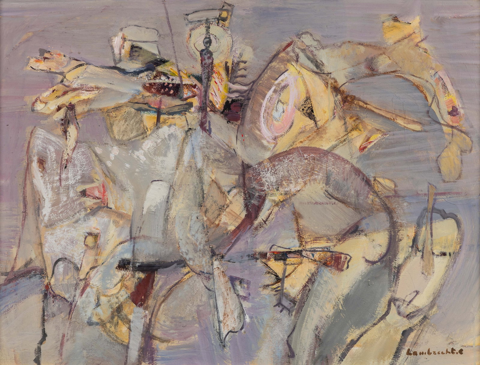 Constant Lambrecht (1915-1993) 'Don Quixote', oil on board (1962).: Constant Lambrecht (1915-1993) 'Don Quixote', oil on board (1962). Oil on board. Signed lower right. Titled and dated with label on the back. (74 x 92 cm) (75.5 x 57.5 x 0 cm)