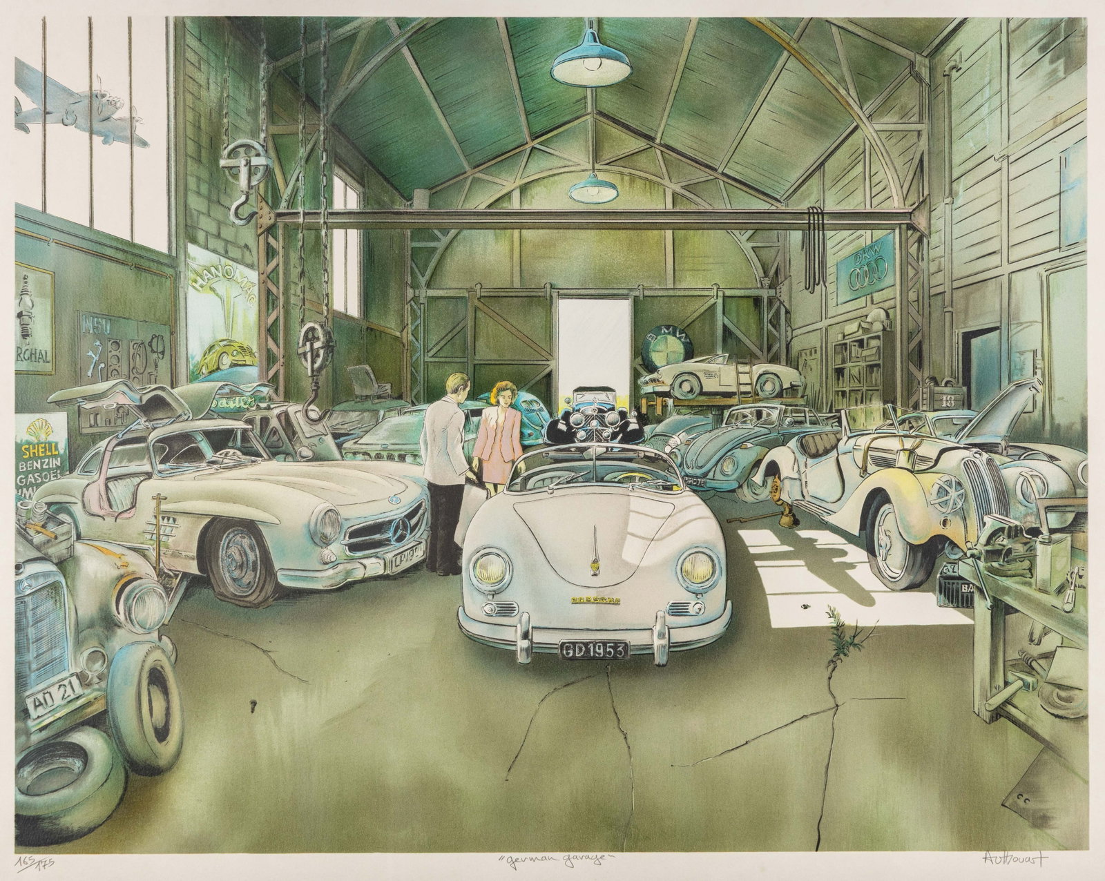 Daniel Authouart (1943) 'German Garage', 165/175, a lithograph. (1 of 7)