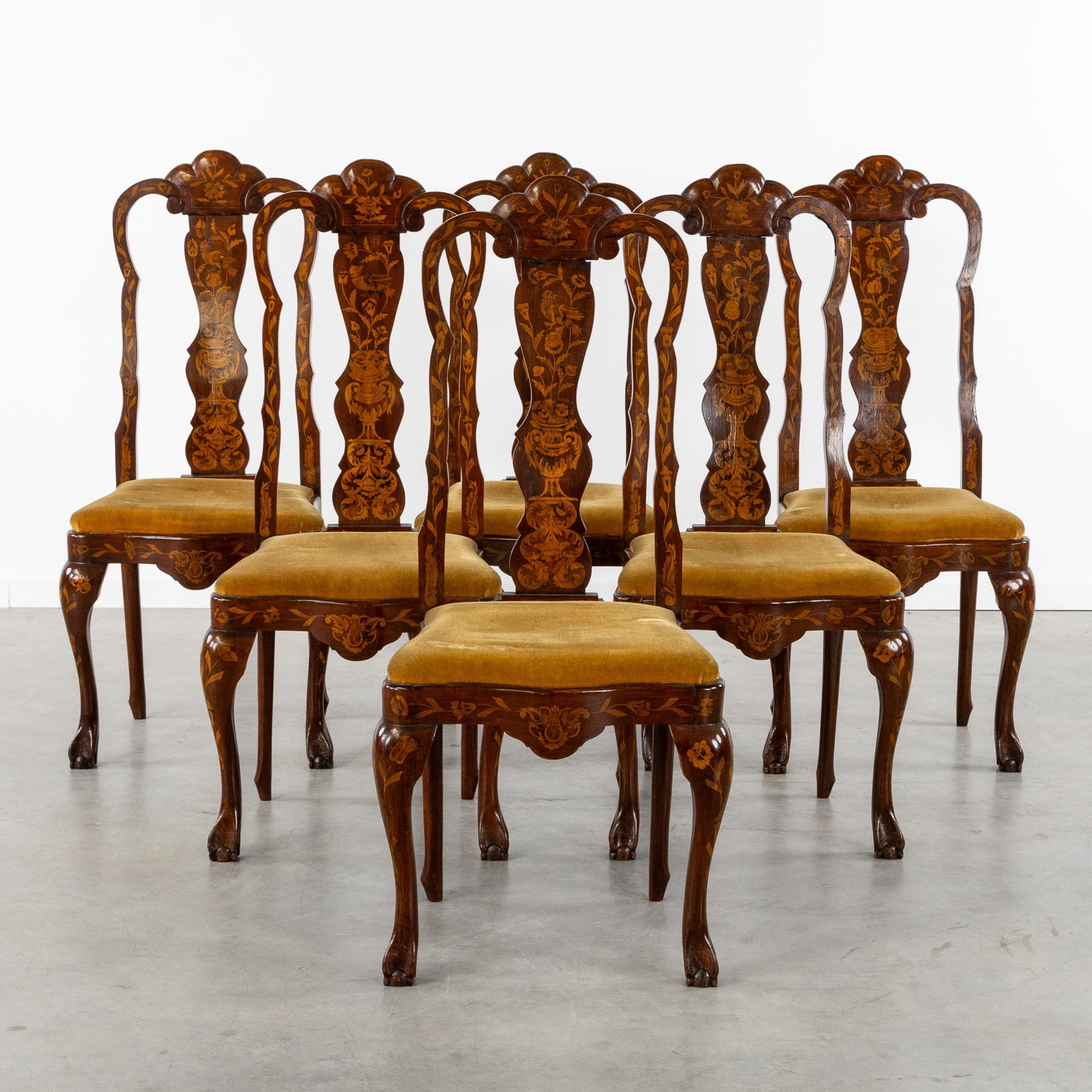 Six Antique Dutch chairs with Floral marquetry, Rococo style, 19th C. (1 of 6)