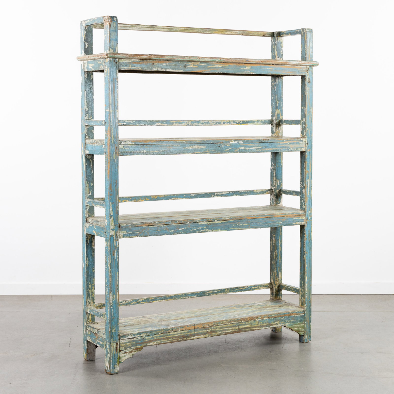 A decorative turquoise patinated kitchen rack or shelf, 20th C. (1 of 9)