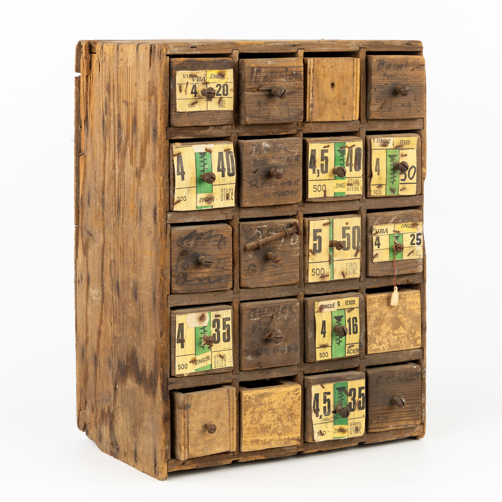 A Decorative small drawer cabinet or workshop cabinet with 20 drawers.: A Decorative small drawer cabinet or workshop cabinet with 20 drawers. Pine and other woods.D