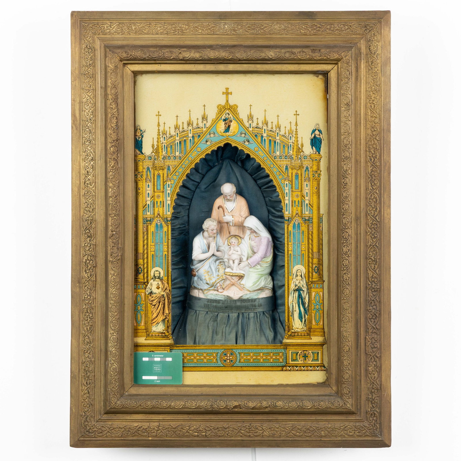 A Devotional frame or Shrine with the Holy Family, biscuit porcelain and gilded reverse-glass (1 of 4)
