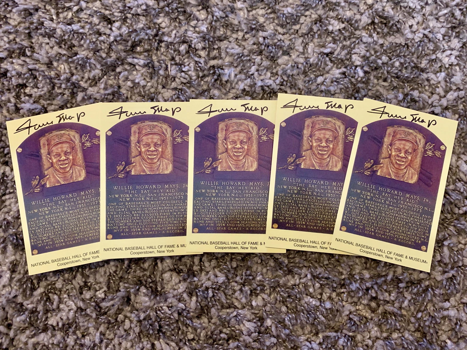5 Willie Mays Autographed Hall of Fame Plaques: Set of 5 signed Hall of Fame plaques (COA provided through Auctions Xpress)