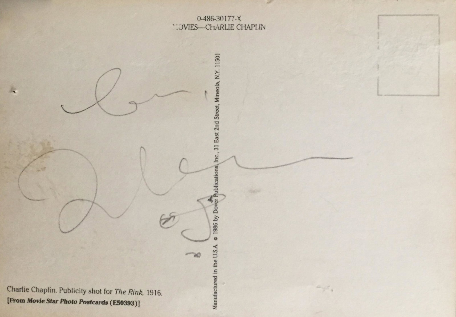 John Lenon Autograph on Charlie Chaplin Postcard: Lohn Lenon autograph back of postcard (COA via Auctions Xpress)