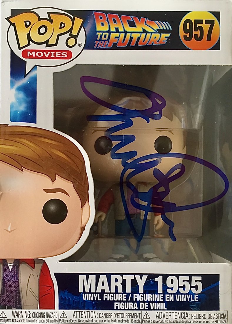 Marty/Michael J. Fox Autographed Funko Pop!: "Back to the Future" bobblehead of Marty 1955 signed by actor Michael J. Fox (Funko Pop!) COA provided through Auctions Xpress