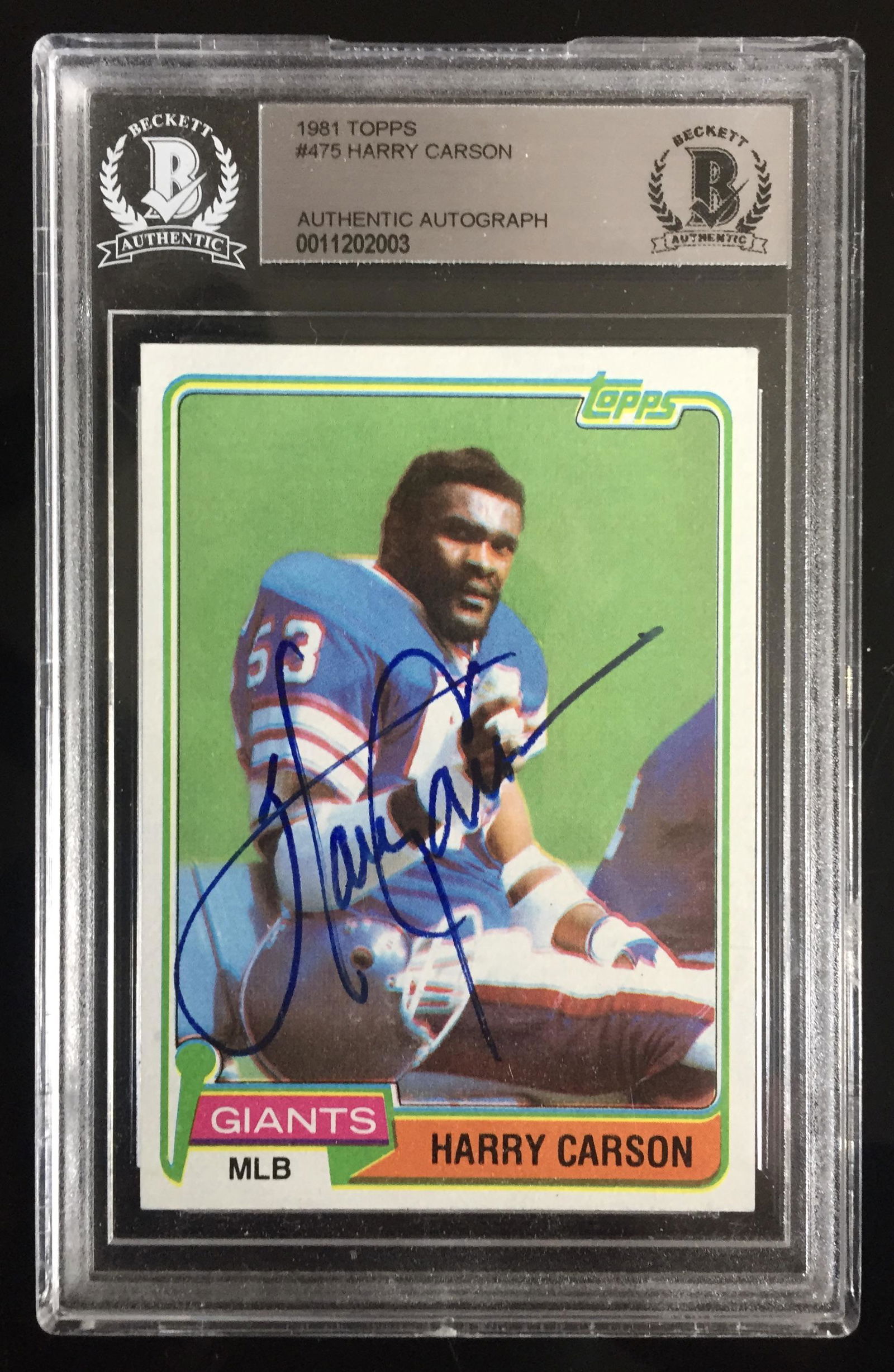 Harry Carson Signed & Slabbed Baseball Card (1 of 1)