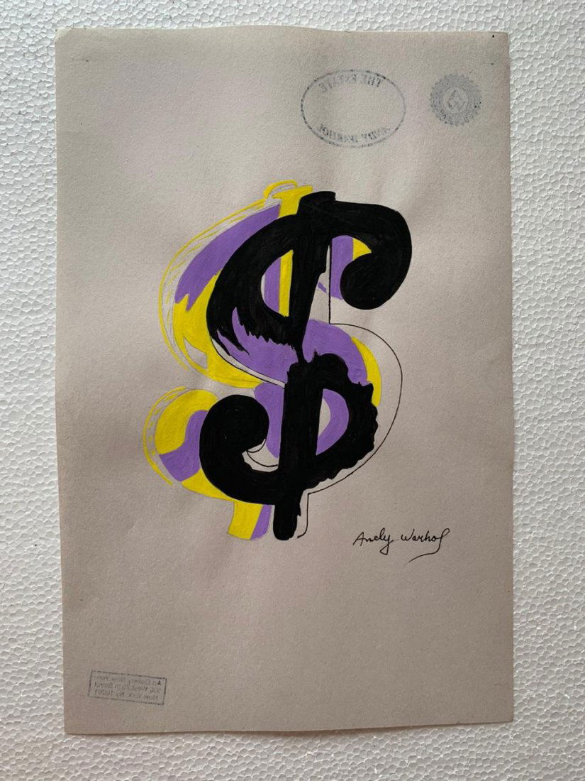 Andy Warhol mixed media drawing on paper signed (1 of 2)