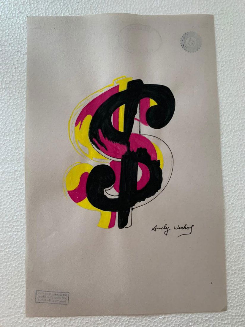 Andy Warhol mixed media drawing on paper signed (1 of 2)