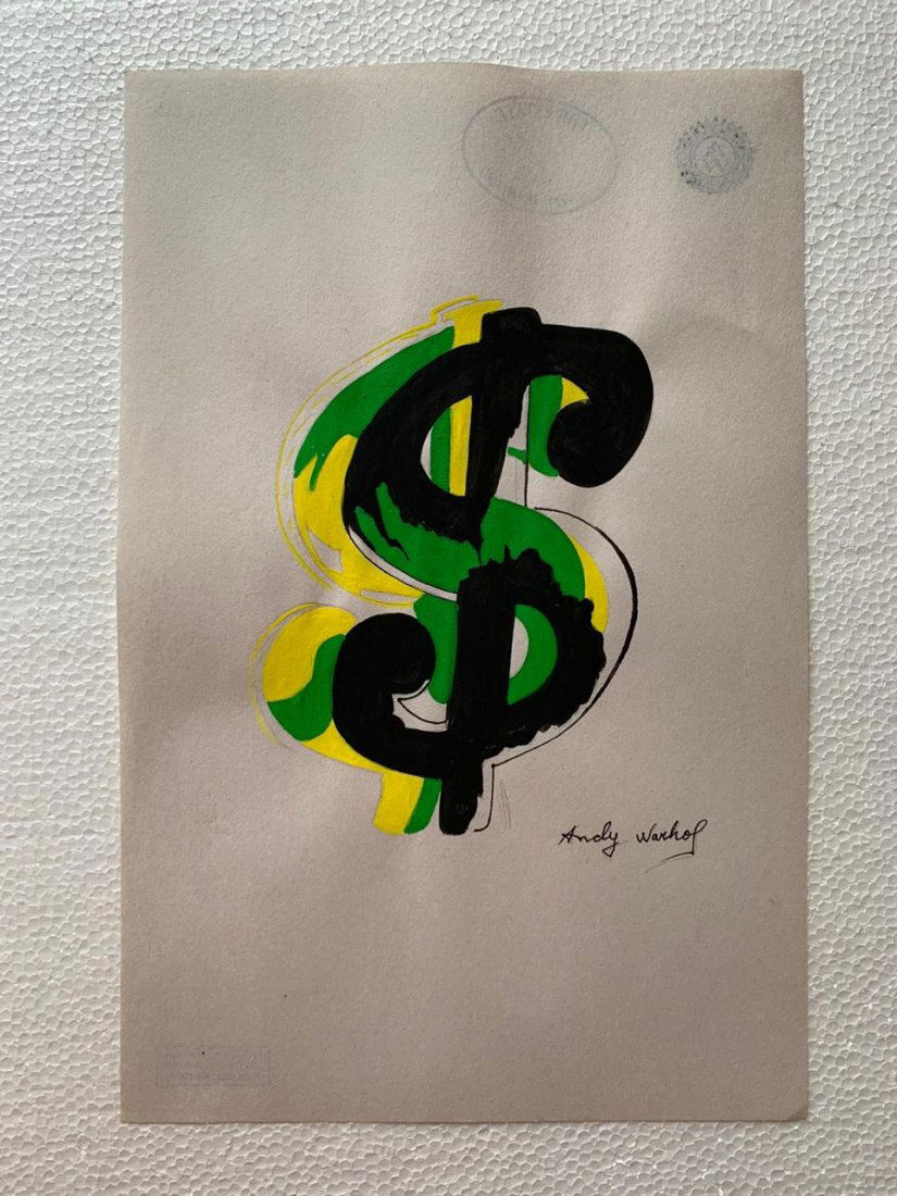 Andy Warhol mixed media drawing on paper signed (1 of 2)