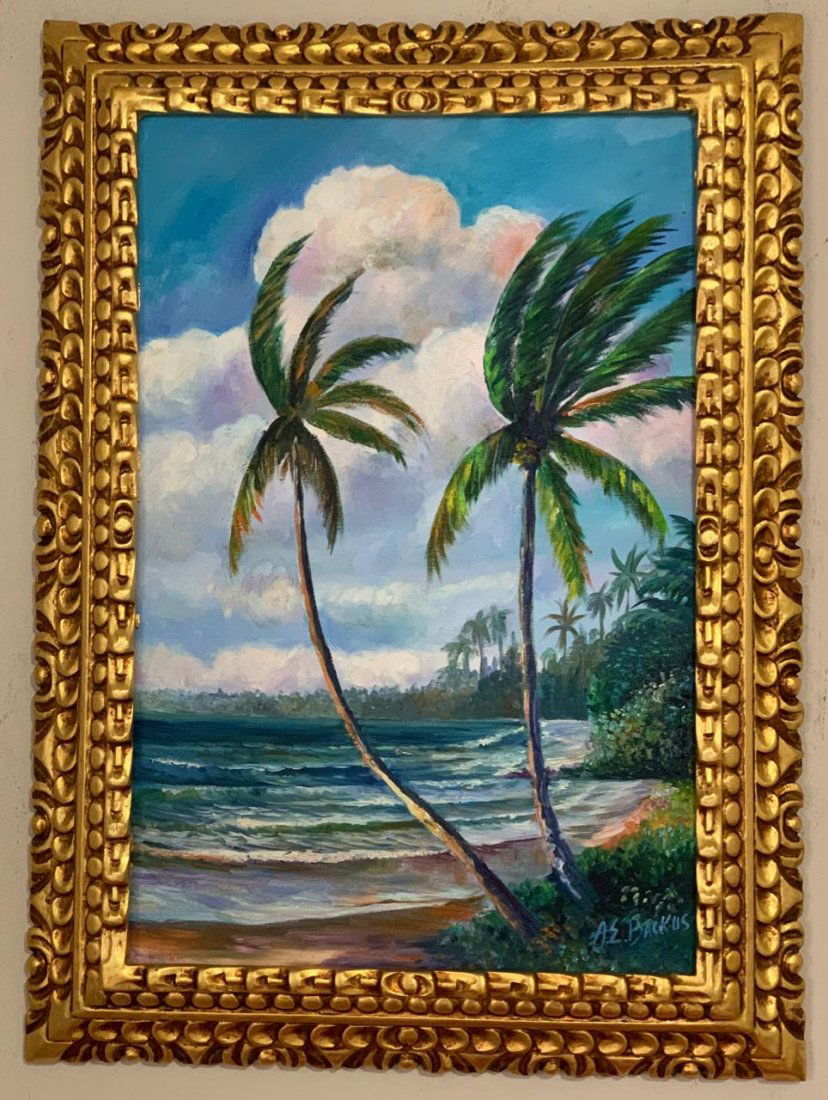 A.E Backus oil painting signed & stamped framed (1 of 8)