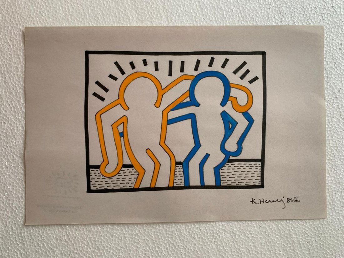 Keith haring mixed media drawing signed & stamped (1 of 2)