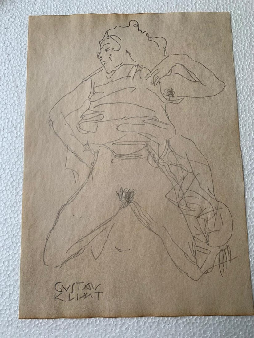 Gustav Klimt Drawing on Paper, sealed and signed: Signed and Stamped Gustav Klimt Drawing on Paper, sealed and signed. ---------------------------------------------------------Klimt\\\'s work is often distinguished by elegant gold or coloured decorat