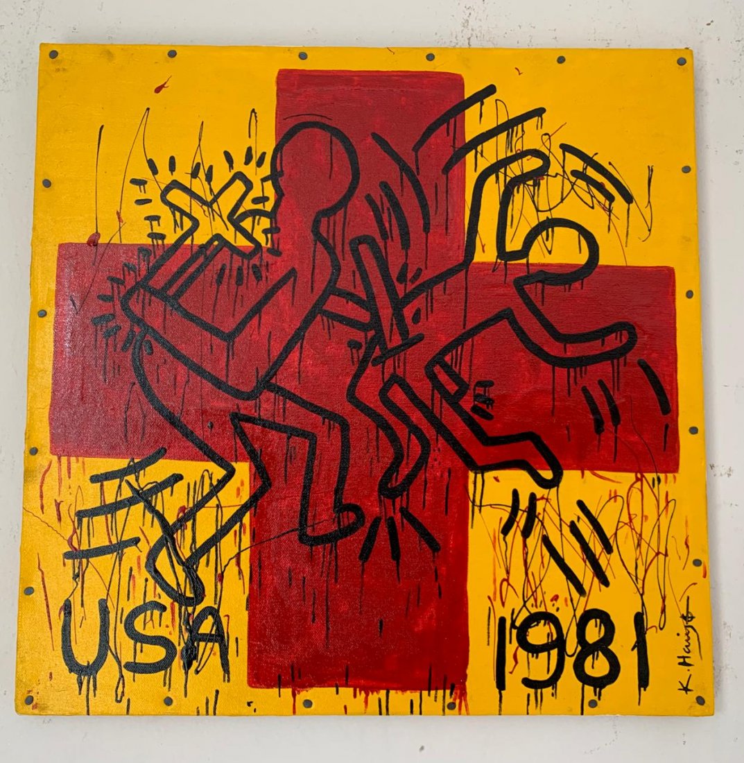 Signed and Sealed Keith Haring Oil on Canvas (1 of 9)