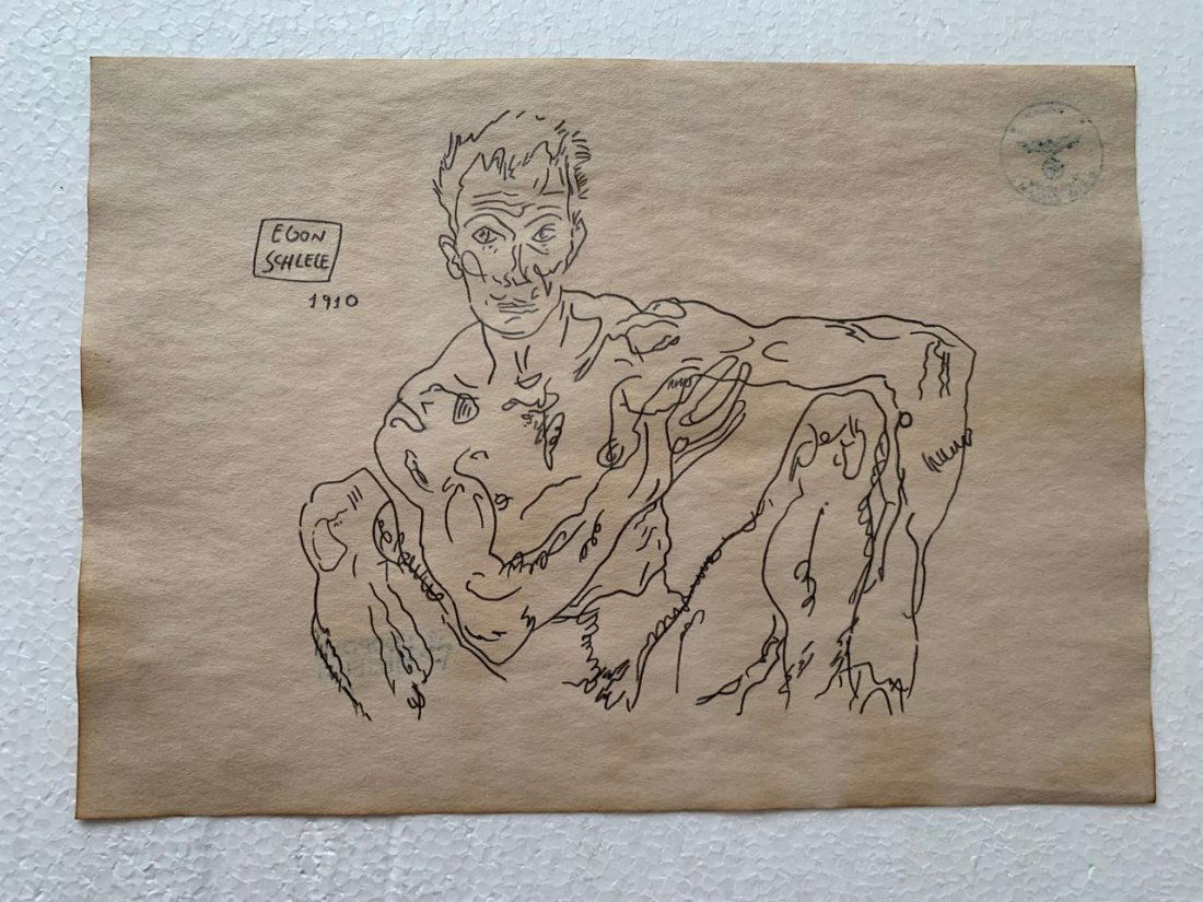 Egon Schiele Drawing on paper signed and sealed: Egon Schiele Drawing on paper sealed and signed.----------------------------Schiele\\\'s portraits and self-portraits helped re-establish the vitality of both genres with their unprecedented level of