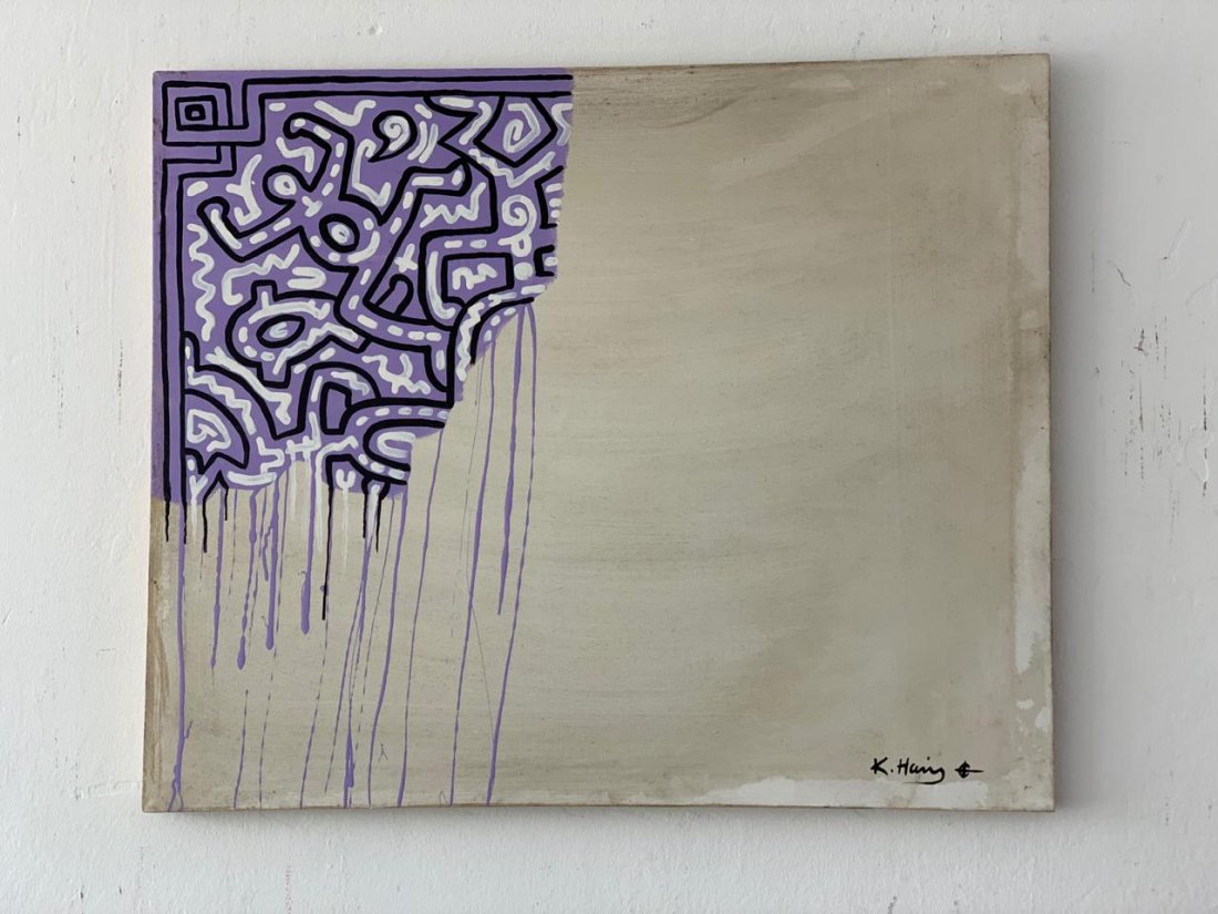 Keith Haring oil on canvas, signed and sealed painting (1 of 9)