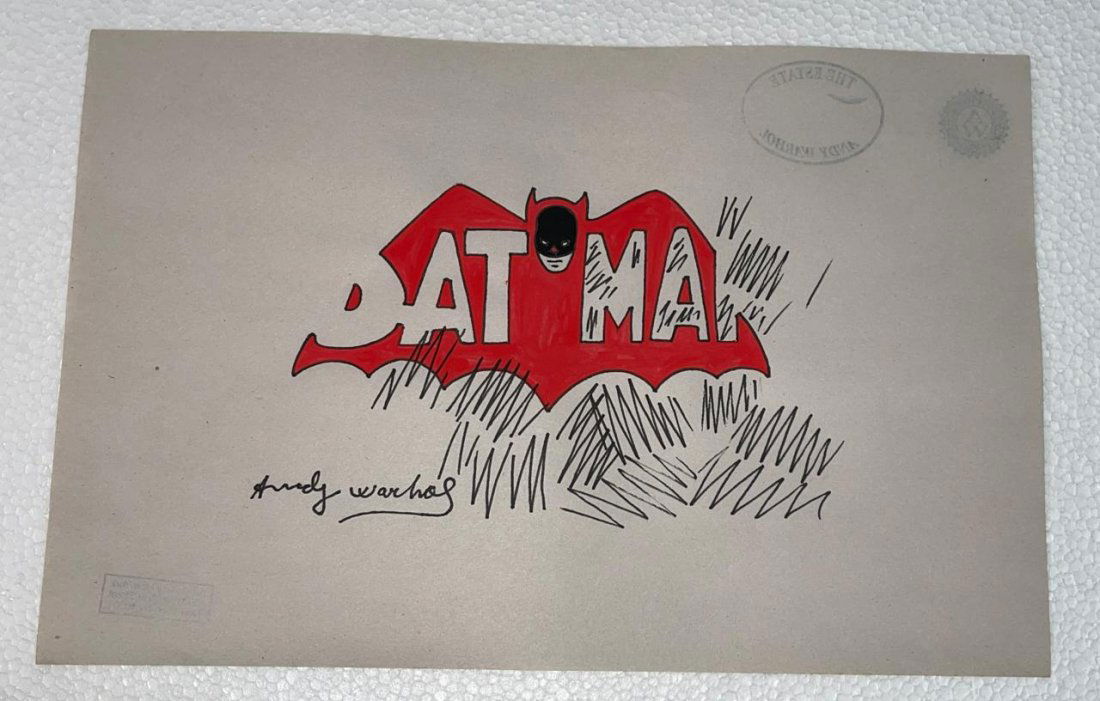 Andy Warhol mixed media drawing on paper signed, sealed (1 of 2)