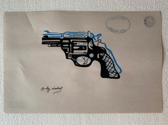 Andy Warhol mixed media drawing on paper signed, sealed (1 of 2)