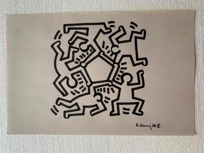 Keith haring mixed media drawing signed & stamped (1 of 2)