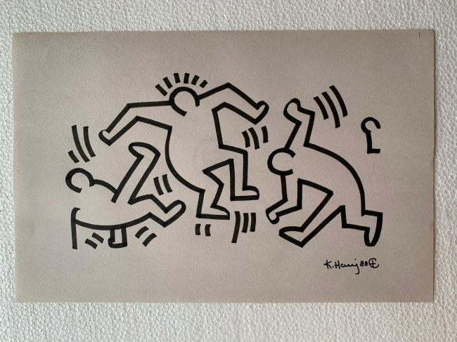Keith haring mixed media drawing signed & stamped (1 of 2)