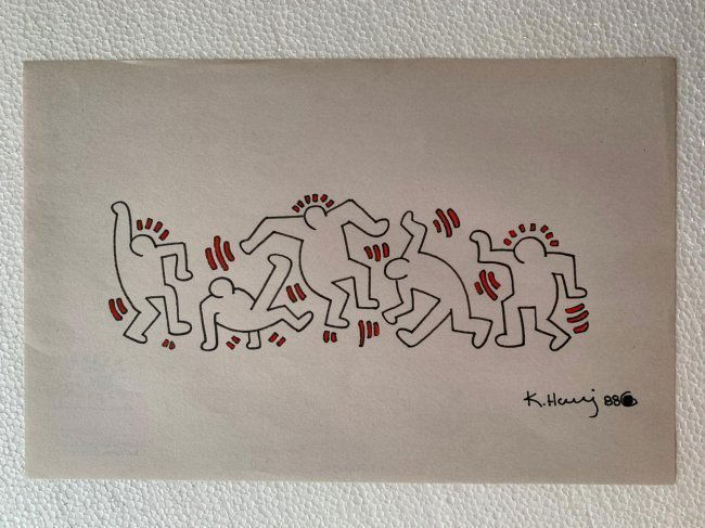 Keith haring mixed media drawing signed & stamped (1 of 2)