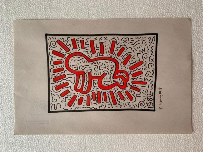 Keith haring mixed media drawing signed & stamped (1 of 2)