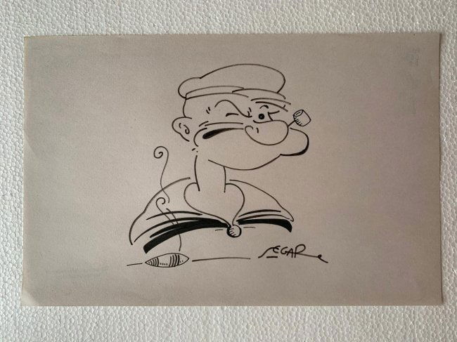 Elzie Crisler Segar mixed media drawing signed, stamped (1 of 2)