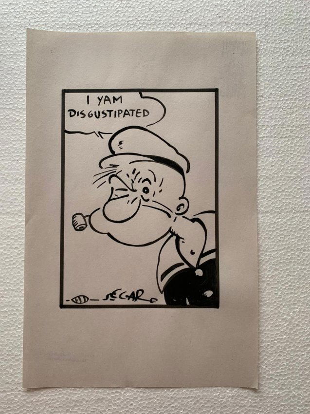 Elzie Crisler Segar mixed media drawing signed, stamped (1 of 2)