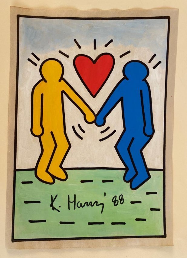 Keith haring mixed media drawing signed & stamped (1 of 2)