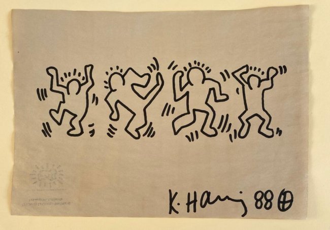 Keith haring mixed media drawing signed & stamped (1 of 2)