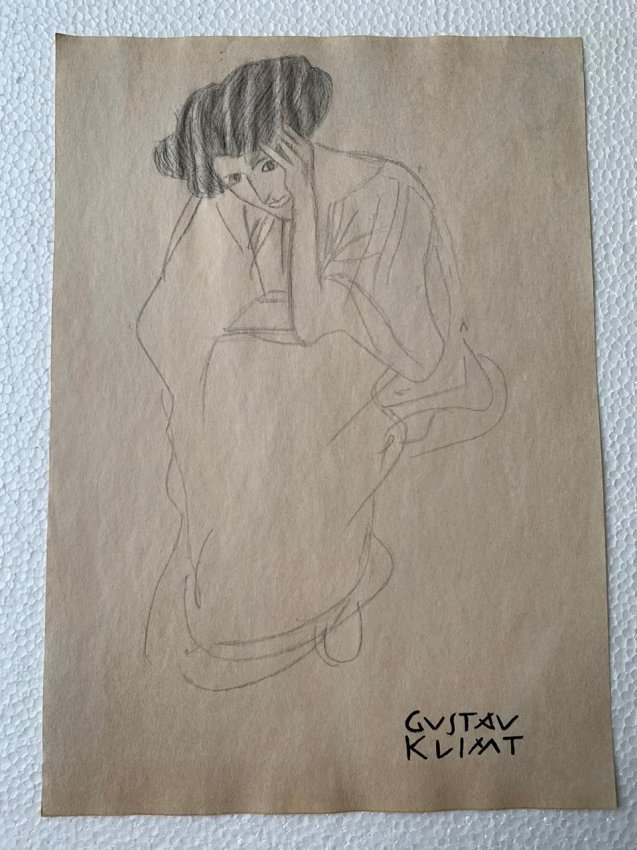 Gustav Klimt Drawing on Paper, sealed and signed: Signed and Stamped Gustav Klimt Drawing on Paper, sealed and signed. ---------------------------------------------------------Klimt\'s work is often distinguished by elegant gold or coloured decoratio
