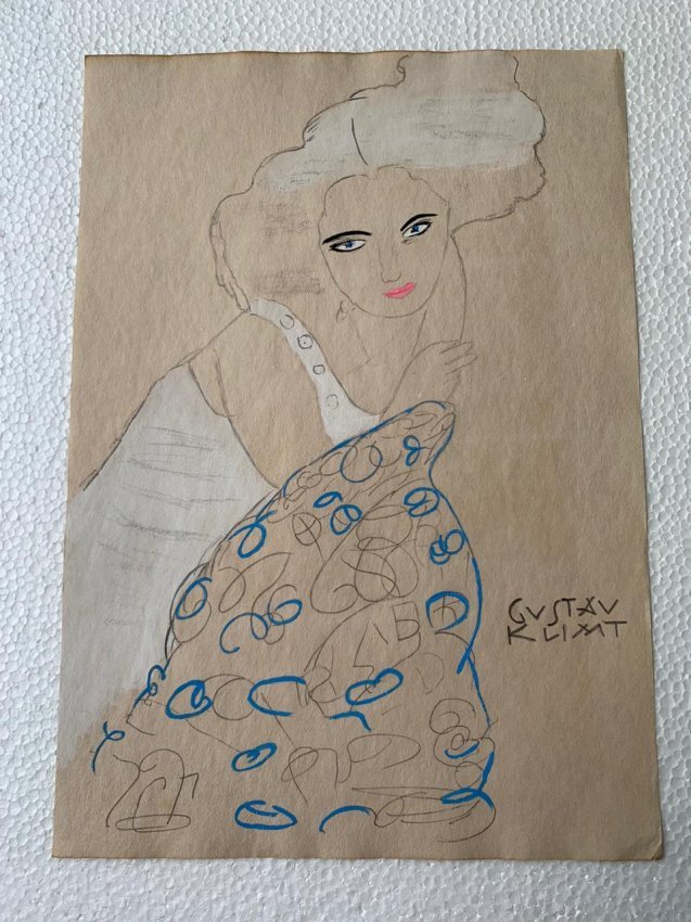 Gustav Klimt Drawing on Paper, sealed and signed: Signed and Stamped Gustav Klimt Drawing on Paper, sealed and signed. ---------------------------------------------------------Klimt\\\\\\\'s work is often distinguished by elegant gold or coloured dec