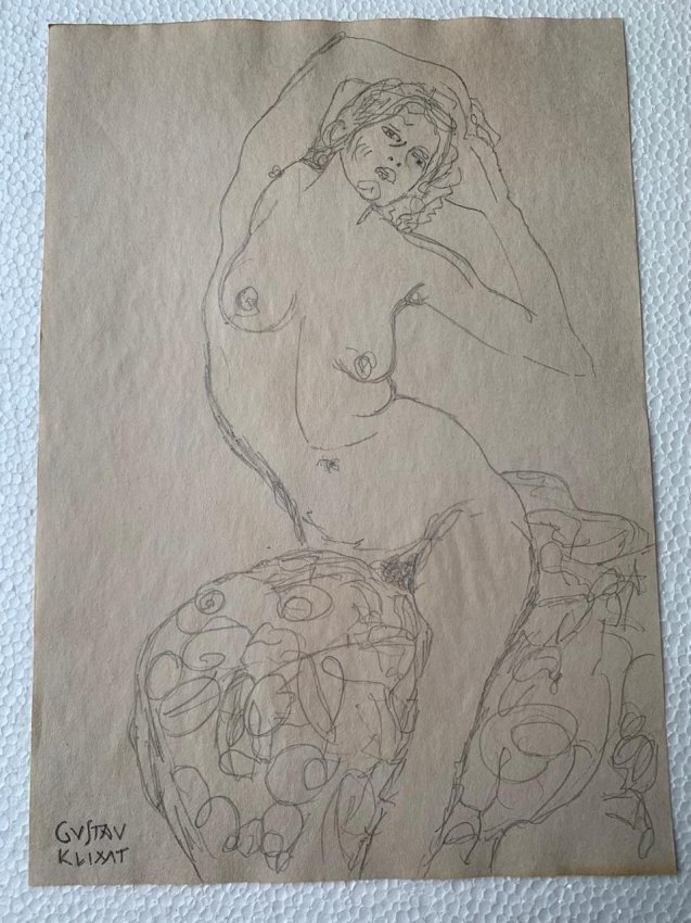 Gustav Klimt Drawing on Paper, sealed and signed: Signed and Stamped Gustav Klimt Drawing on Paper, sealed and signed. ---------------------------------------------------------Klimt\'s work is often distinguished by elegant gold or coloured decoratio
