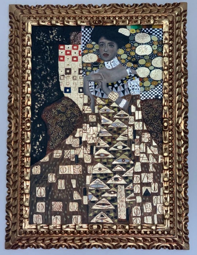 Gustav Klimt oil on canvas painting signed & framed: Gustav Klimt oil on canvas painting signed, framed & sealed--------------------------------------------Measures with frame: 29.1" x 21.2" inches------------------------------------Gustav Klimt was an 