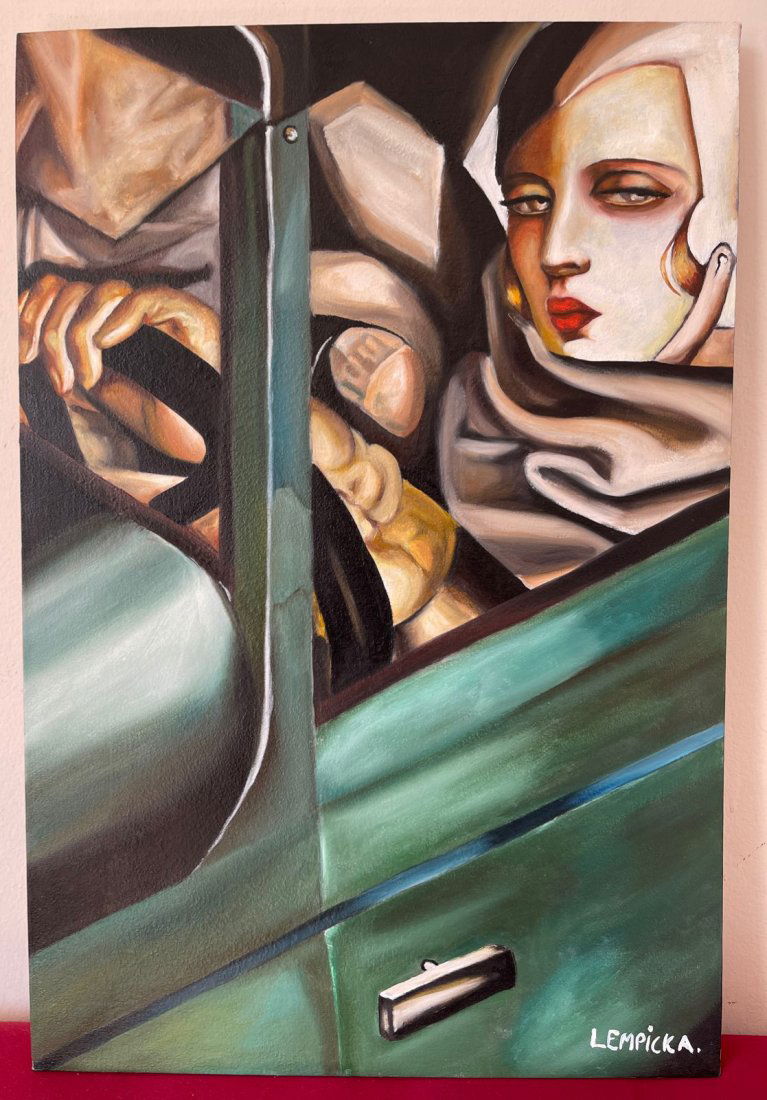 Tamara de Lempicka Oil on Canvas-in the style of: Tamara de Lempicka Oil on Canvas, Signed & sealed painting------------------Measures: 15.7\" x 23.6\" inches aprox.-------------------------------------Tamara de Lempicka was a polish painter who beca
