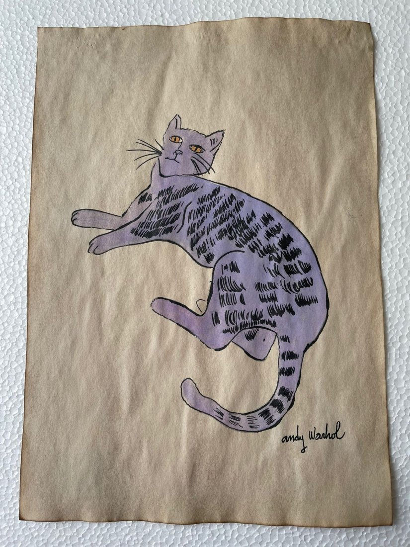 Andy Warhol mixed media drawing sealed-in the style of: Andy Warhol Drawing on paper mixed media signed and sealed.------------------Andy Warhol was one of the most prolific and popular artists of his time, using both avant-garde and highly commercial sens