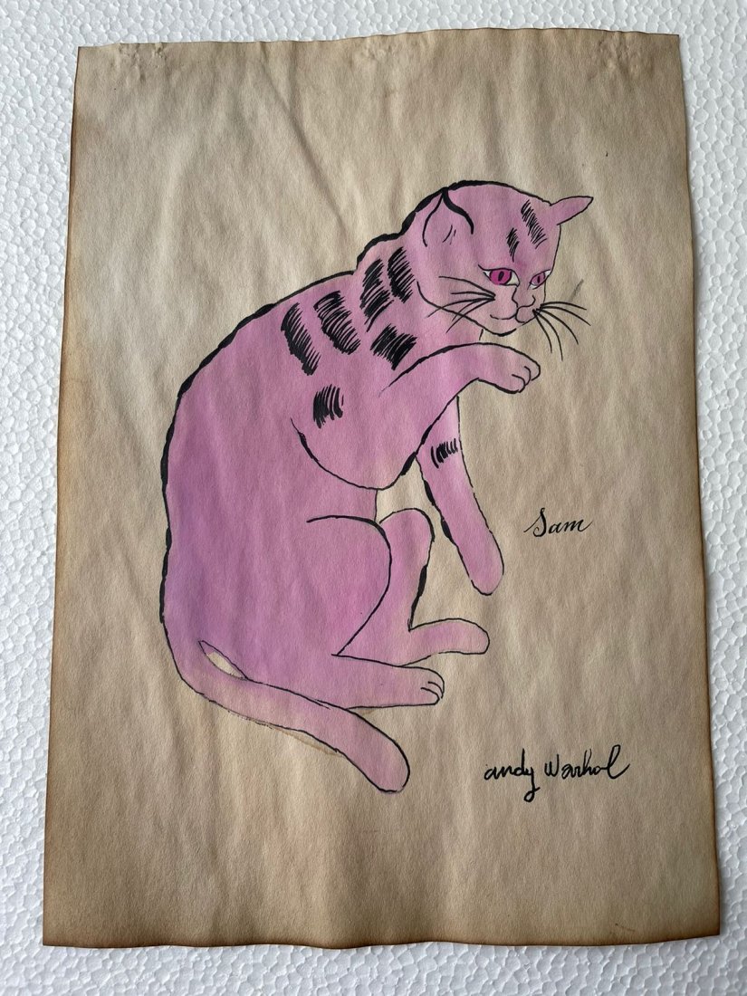 Andy Warhol mixed media drawing sealed-in the style of: Andy Warhol Drawing on paper mixed media signed and sealed.------------------Andy Warhol was one of the most prolific and popular artists of his time, using both avant-garde and highly commercial sens