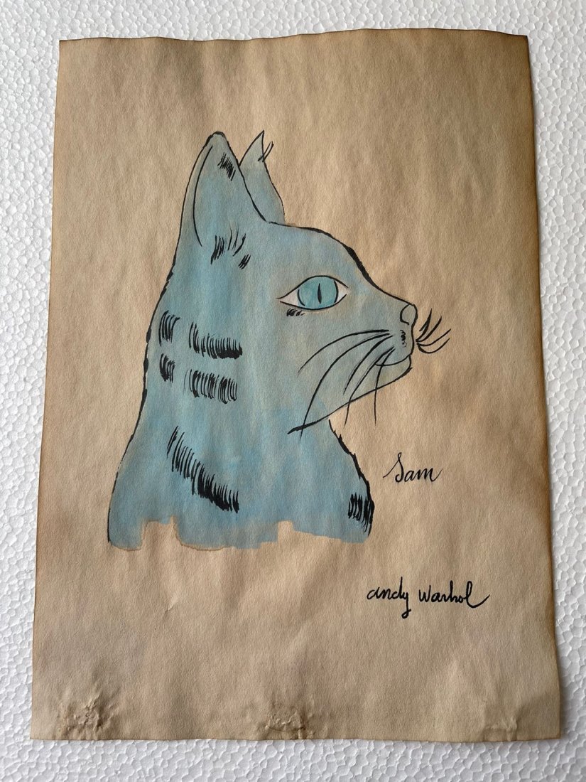 Andy Warhol mixed media drawing sealed-in the style of: Andy Warhol Drawing on paper mixed media signed and sealed.------------------Andy Warhol was one of the most prolific and popular artists of his time, using both avant-garde and highly commercial sens