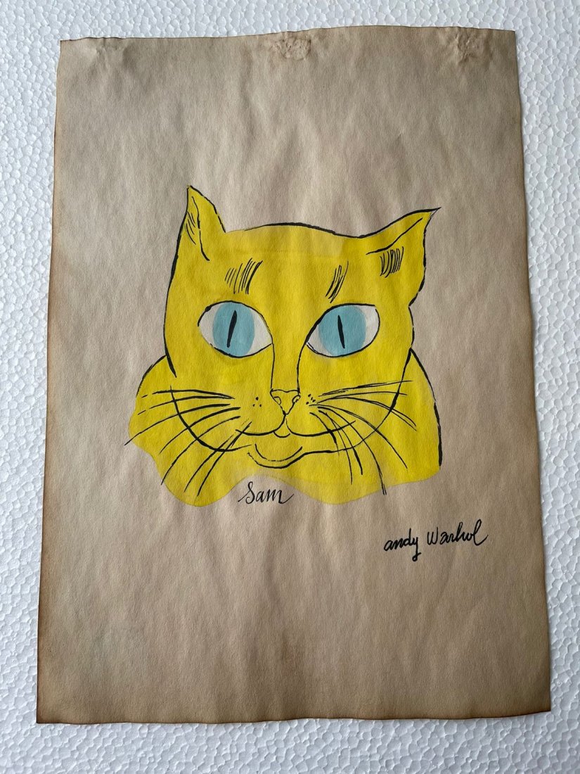 Andy Warhol mixed media drawing sealed-in the style of: Andy Warhol Drawing on paper mixed media signed and sealed.------------------Andy Warhol was one of the most prolific and popular artists of his time, using both avant-garde and highly commercial sens