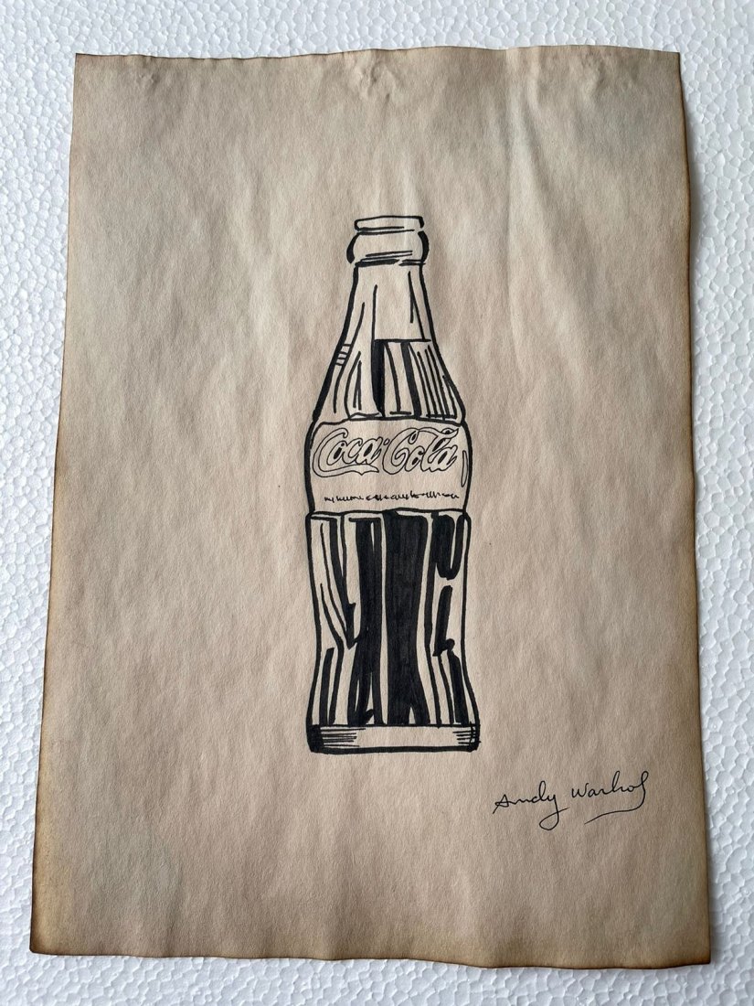 Andy Warhol mixed media drawing sealed-in the style of: Andy Warhol Drawing on paper mixed media signed and sealed.------------------Andy Warhol was one of the most prolific and popular artists of his time, using both avant-garde and highly commercial sens