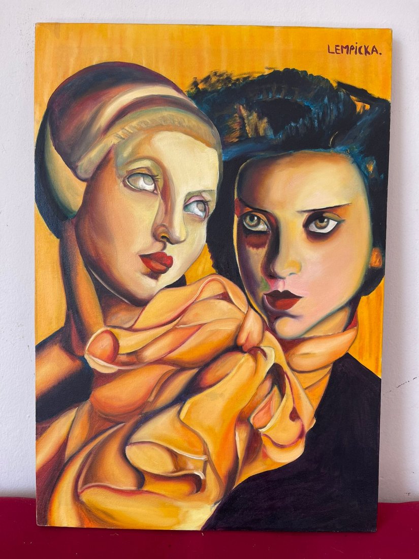 Tamara de Lempicka Oil on Canvas-in the style of: Tamara de Lempicka Oil on Canvas, Signed & sealed painting------------------Measures: 15.7\" x 23.6\" inches aprox.-------------------------------------Tamara de Lempicka was a polish painter who beca