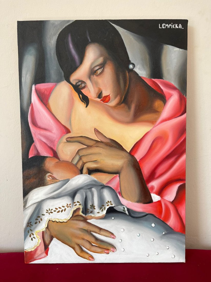 Tamara de Lempicka Oil on Canvas-in the style of: Tamara de Lempicka Oil on Canvas, Signed & sealed painting------------------Measures: 15.7\\\\\\\\\\\\\\\" x 23.6\\\\\\\\\\\\\\\" inches aprox.-------------------------------------Tamara de Lempicka w