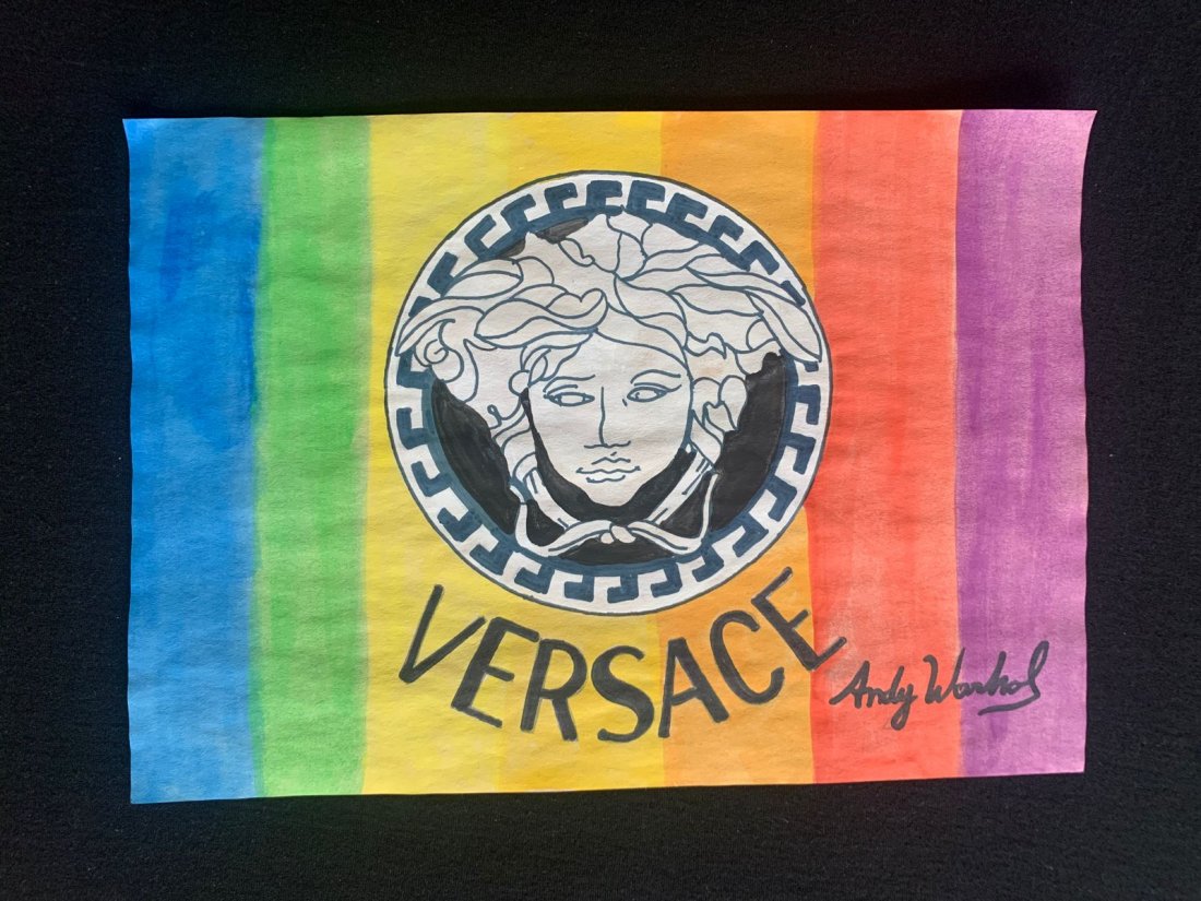 Andy Warhol mixed media drawing, sealed-in the style of: Andy Warhol Drawing on paper mixed media signed and sealed.------------------Andy Warhol was an American artist, film director, and producer who was a leading figure in the visual art movement known a