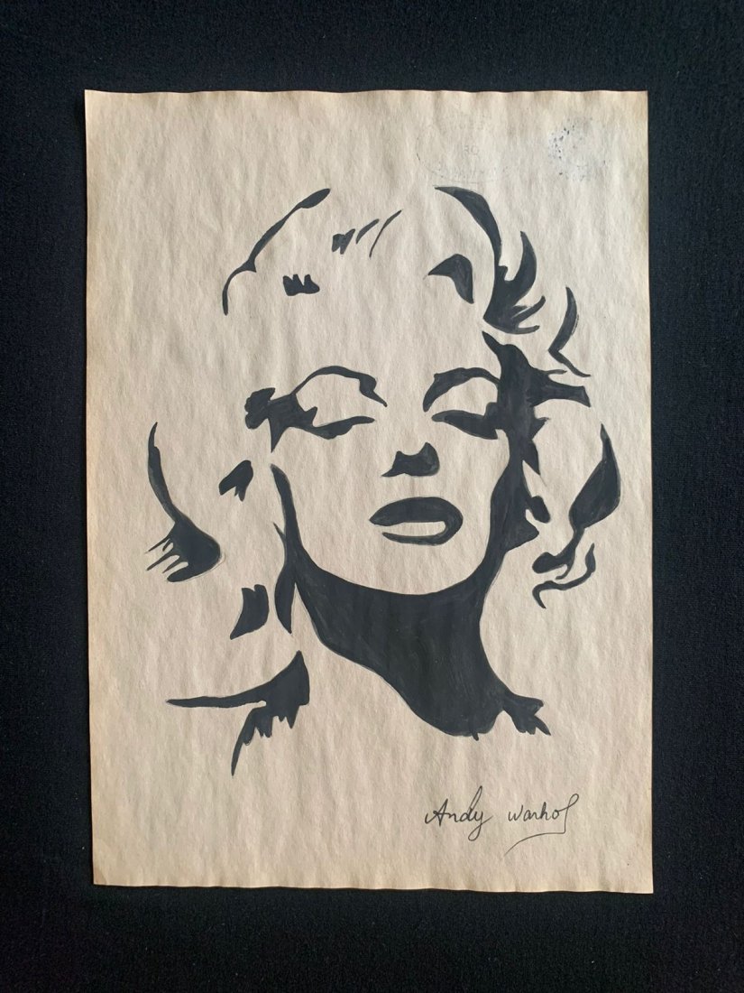 Andy Warhol mixed media drawing, sealed-in the style of: Andy Warhol Drawing on paper mixed media signed and sealed.------------------Andy Warhol was an American artist, film director, and producer who was a leading figure in the visual art movement known a