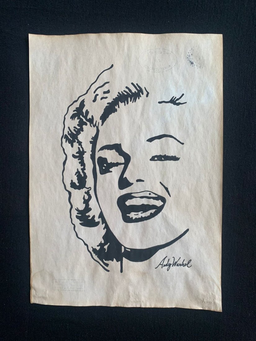 Andy Warhol mixed media drawing, sealed-in the style of: Andy Warhol Drawing on paper mixed media signed and sealed.------------------Andy Warhol was an American artist, film director, and producer who was a leading figure in the visual art movement known a